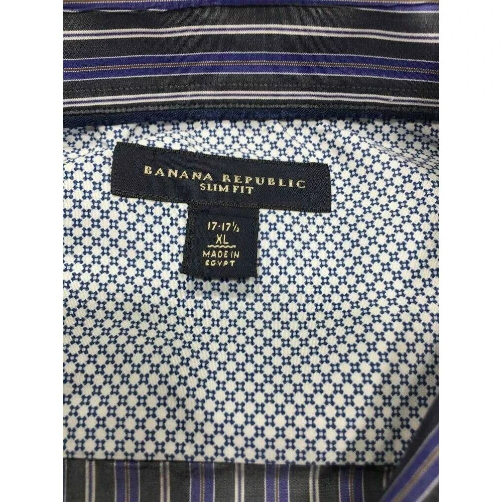Banana Republic Slim Fit Button Shirt XL 17 17.5‎ Black Blue Stripe Mens